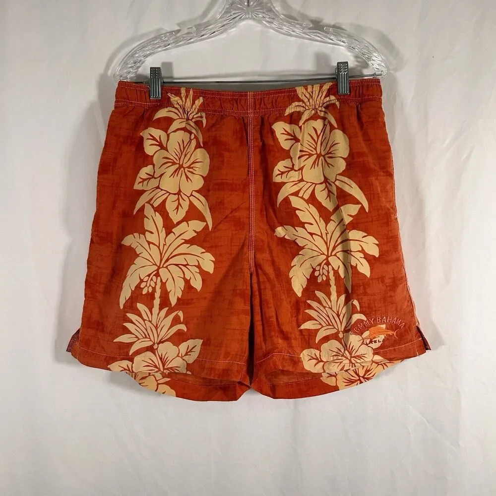 Tommy Bahama Relax Swim Trunks Men's Medium Orange Floral Lined Elastic Waist